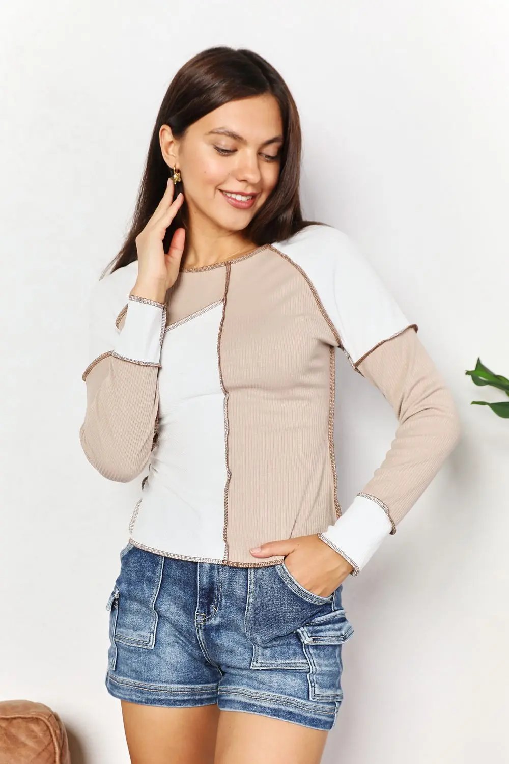 Double Take Color Block Exposed Seam Top - Love Salve